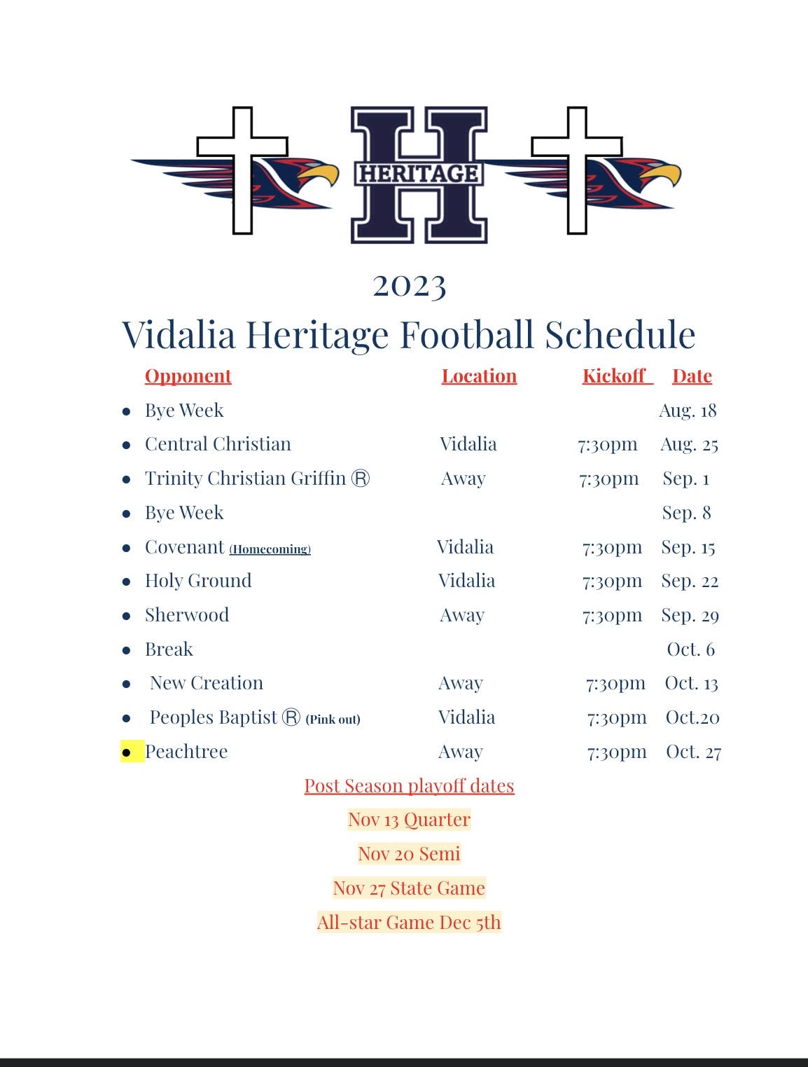 Football Vidalia Heritage Academy